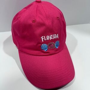 BRIGHT PINK Florida Seashell Coastal Beach Ocean BASEBALL CAP HAT-pink/blue EUC!